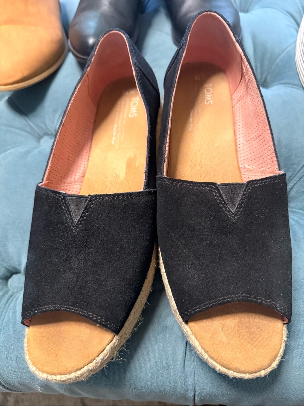 Toms Black and Pink Espadrille Flats